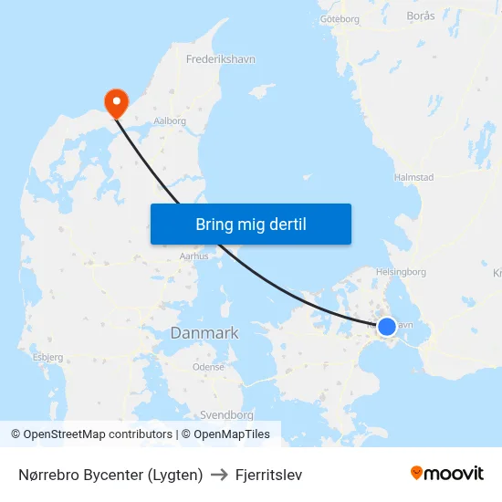 Nørrebro Bycenter (Lygten) to Fjerritslev map