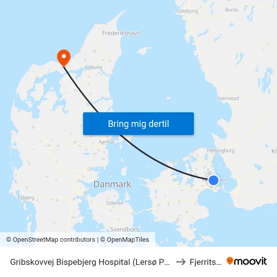 Gribskovvej Bispebjerg Hospital (Lersø Parkallé) to Fjerritslev map