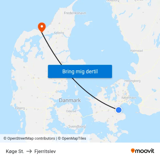 Køge St. to Fjerritslev map