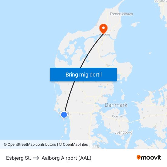 Esbjerg St. to Aalborg Airport (AAL) map