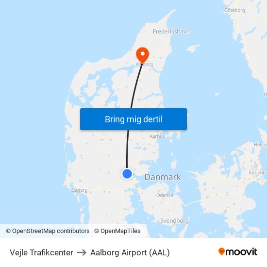 Vejle Trafikcenter to Aalborg Airport (AAL) map