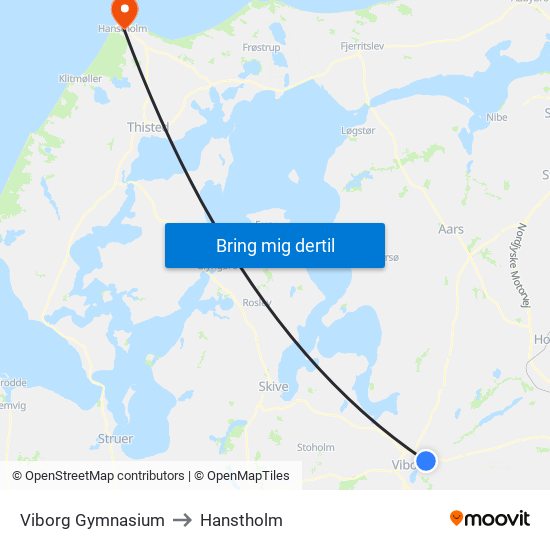 Viborg Gymnasium to Hanstholm map
