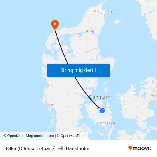 Bilka (Odense Letbane) to Hanstholm map