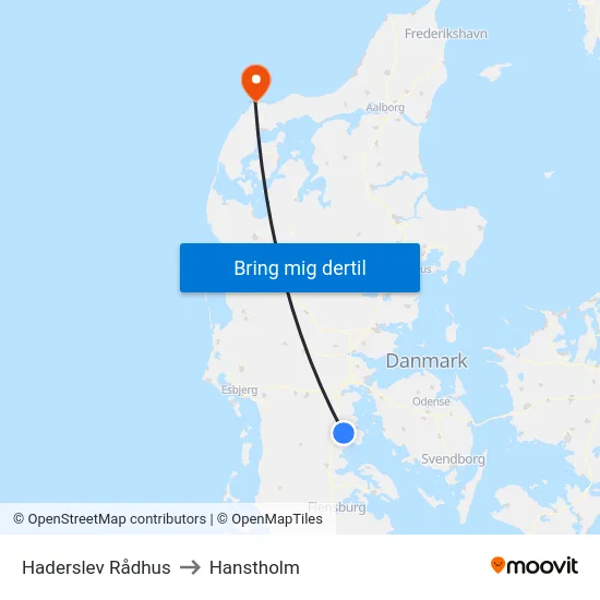 Haderslev Rådhus to Hanstholm map