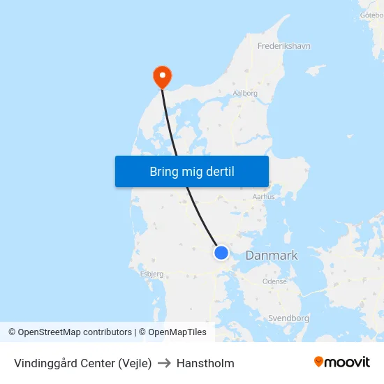Vindinggård Center (Vejle) to Hanstholm map