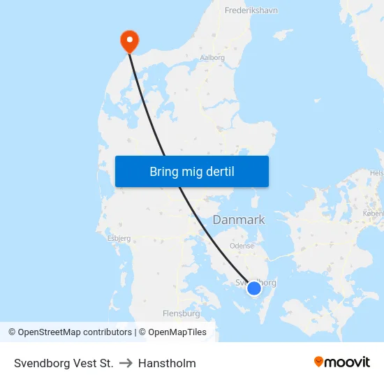 Svendborg Vest St. to Hanstholm map