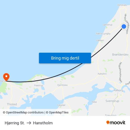 Hjørring St. to Hanstholm map