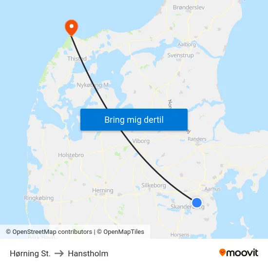 Hørning St. to Hanstholm map