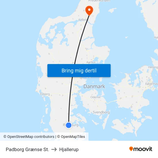 Padborg Grænse St. to Hjallerup map
