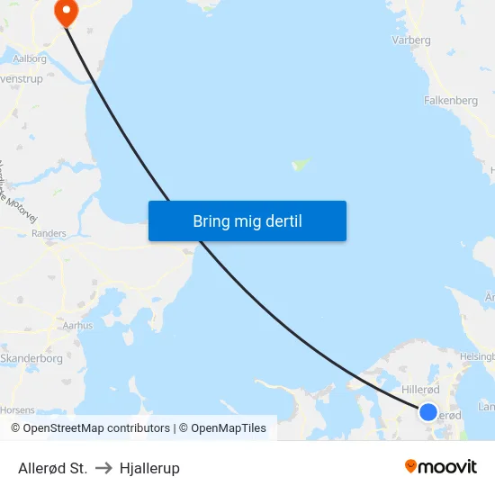 Allerød St. to Hjallerup map