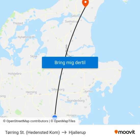 Tørring St. (Hedensted Kom) to Hjallerup map