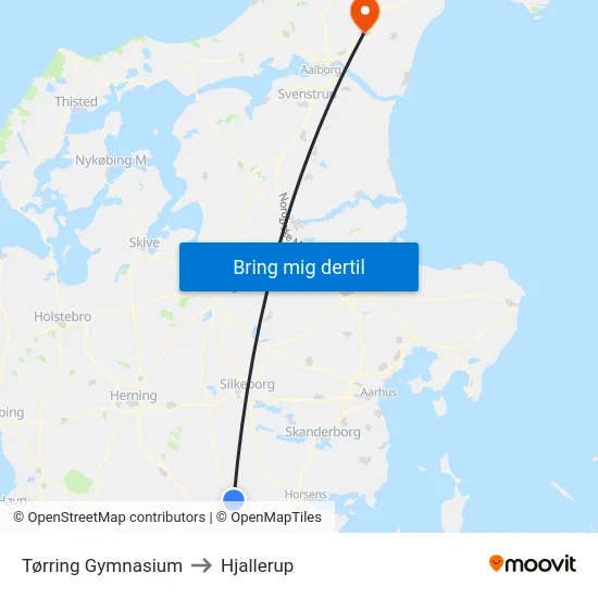 Tørring Gymnasium to Hjallerup map