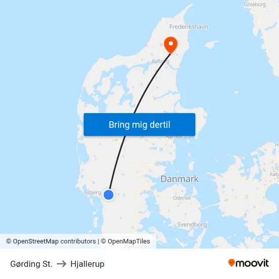 Gørding St. to Hjallerup map