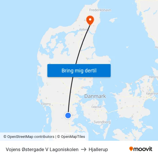 Vojens Østergade V Lagoniskolen to Hjallerup map