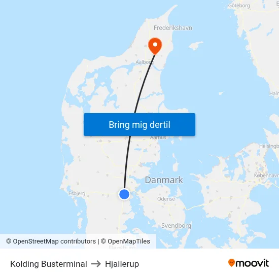 Kolding Busterminal to Hjallerup map