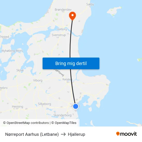 Nørreport Aarhus (Letbane) to Hjallerup map