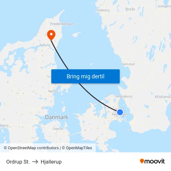 Ordrup St. to Hjallerup map