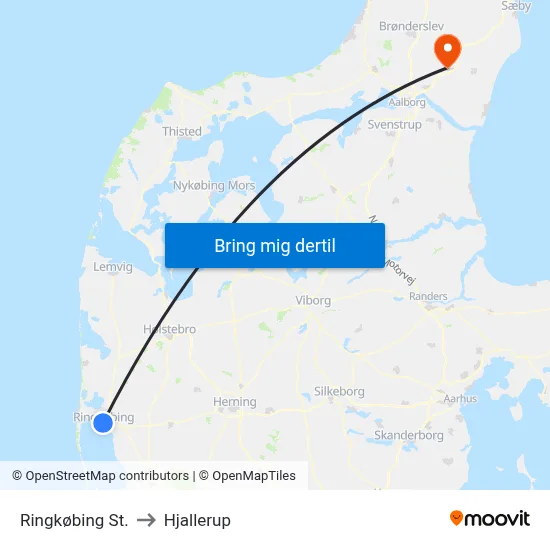 Ringkøbing St. to Hjallerup map