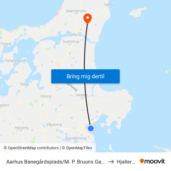 Aarhus Banegårdsplads/M. P. Bruuns Gade to Hjallerup map