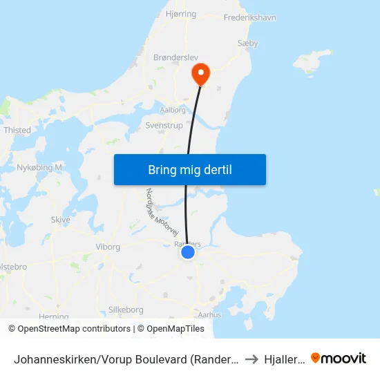 Johanneskirken/Vorup Boulevard (Randers Kom) to Hjallerup map
