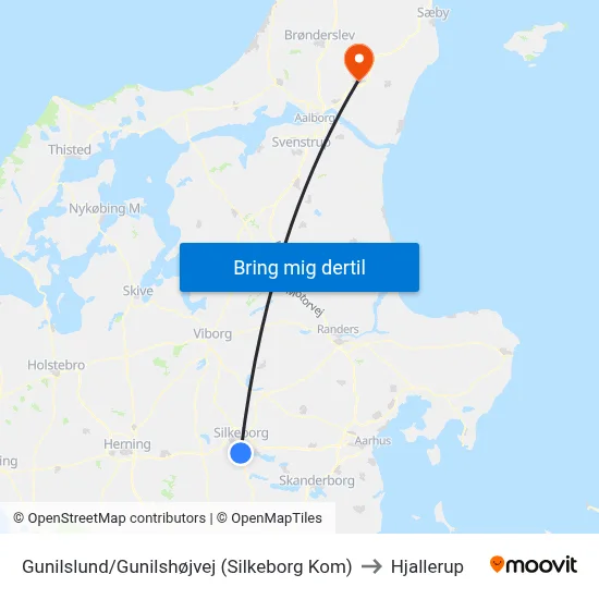 Gunilslund/Gunilshøjvej (Silkeborg Kom) to Hjallerup map