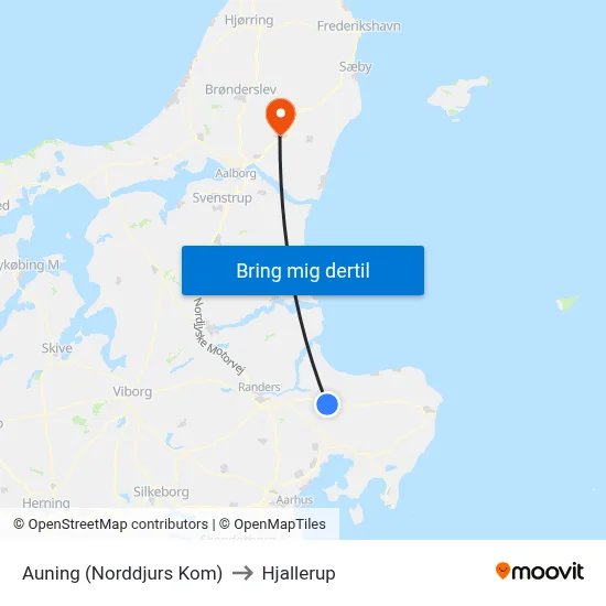 Auning (Norddjurs Kom) to Hjallerup map