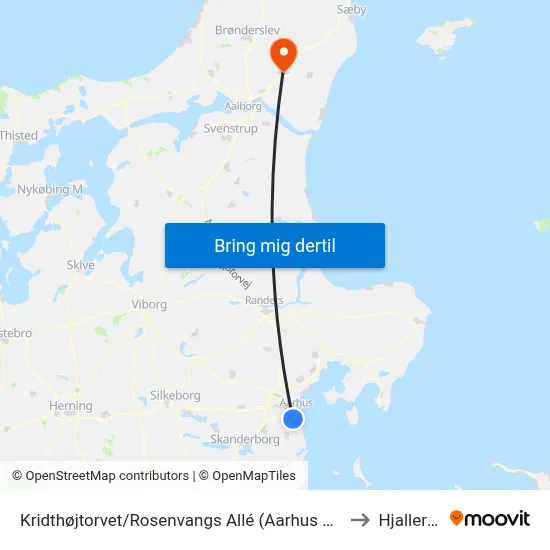 Kridthøjtorvet/Rosenvangs Allé (Aarhus Kom) to Hjallerup map