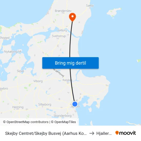 Skejby Centret/Skejby Busvej (Aarhus Kom) to Hjallerup map