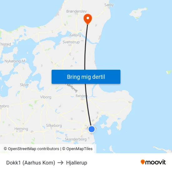 Dokk1 (Aarhus Kom) to Hjallerup map
