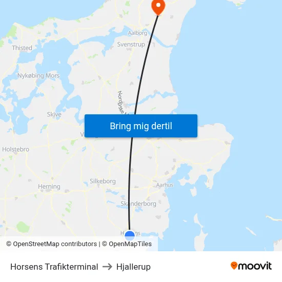 Horsens Trafikterminal to Hjallerup map