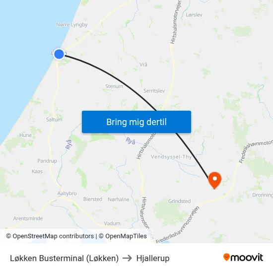 Løkken Busterminal (Løkken) to Hjallerup map