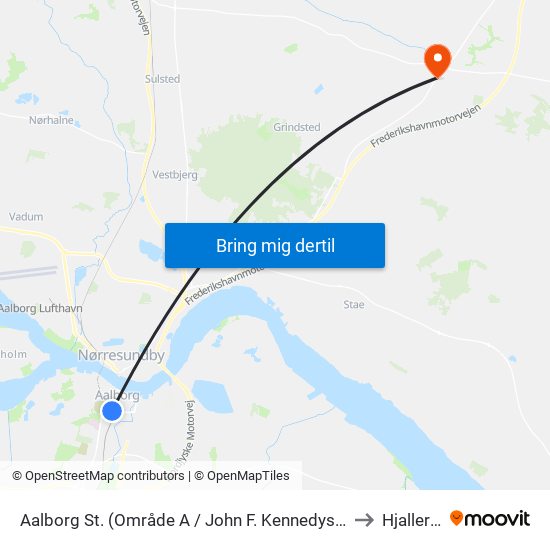 Aalborg St. (Område A / John F. Kennedys Plads) to Hjallerup map