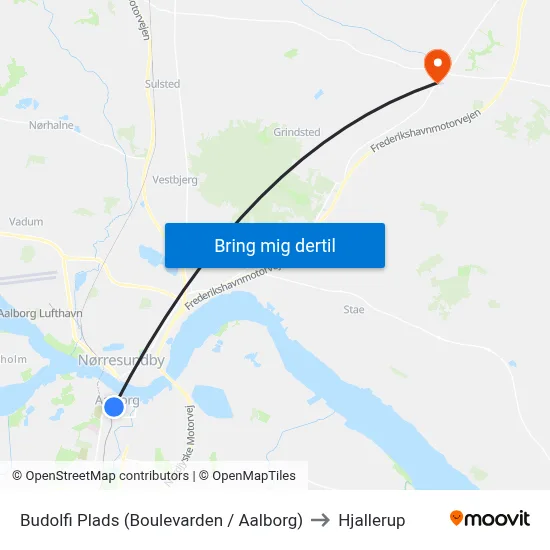 Budolfi Plads (Boulevarden / Aalborg) to Hjallerup map