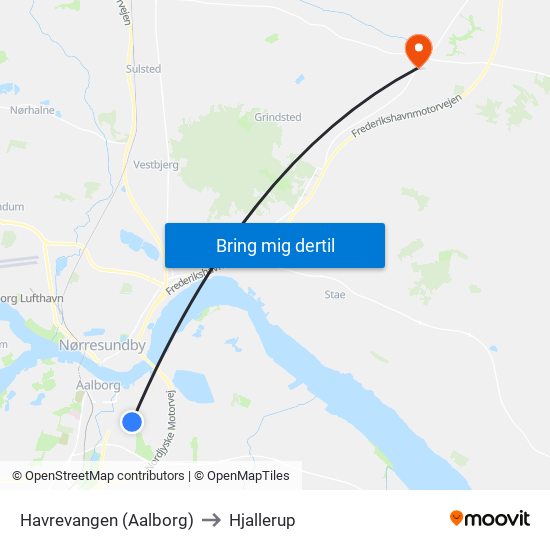 Havrevangen (Aalborg) to Hjallerup map
