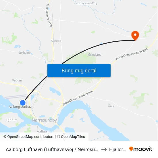 Aalborg Lufthavn (Lufthavnsvej / Nørresundby) to Hjallerup map