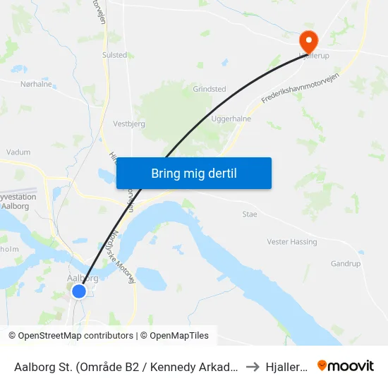 Aalborg St. (Område B2 / Kennedy Arkaden) to Hjallerup map