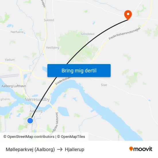 Mølleparkvej (Aalborg) to Hjallerup map