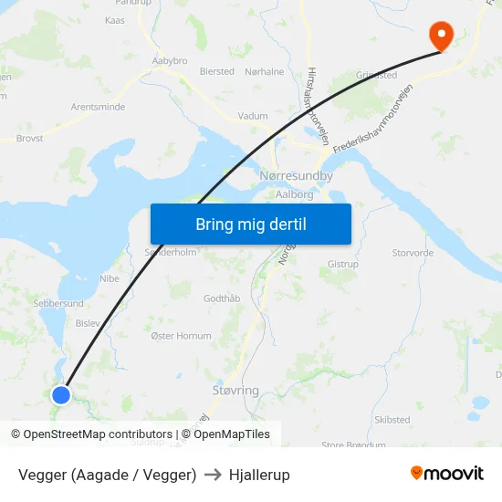 Vegger (Aagade / Vegger) to Hjallerup map