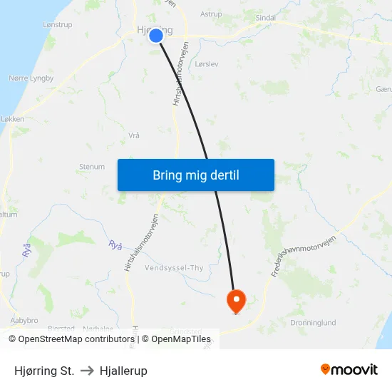 Hjørring St. to Hjallerup map