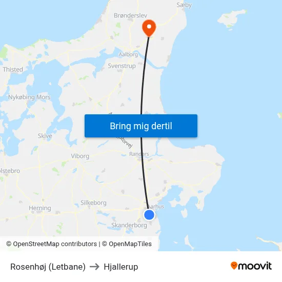 Rosenhøj (Letbane) to Hjallerup map