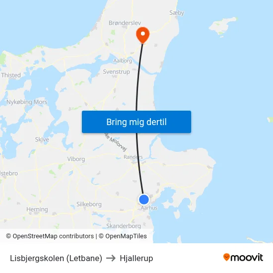 Lisbjergskolen (Letbane) to Hjallerup map