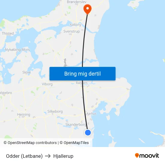Odder (Letbane) to Hjallerup map