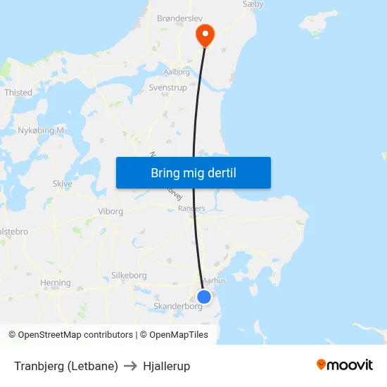 Tranbjerg (Letbane) to Hjallerup map
