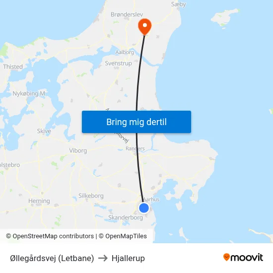 Øllegårdsvej (Letbane) to Hjallerup map