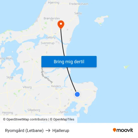 Ryomgård (Letbane) to Hjallerup map