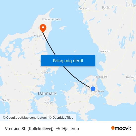 Værløse St. (Kollekollevej) to Hjallerup map