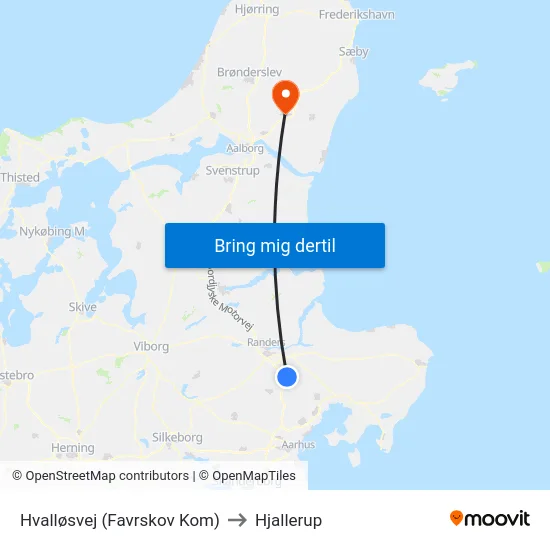 Hvalløsvej (Favrskov Kom) to Hjallerup map