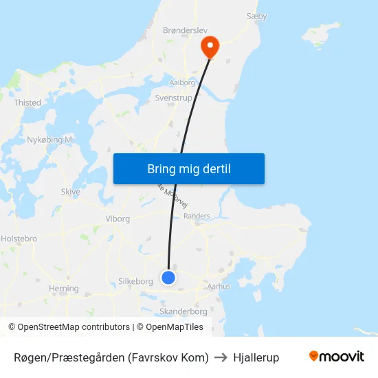 Røgen/Præstegården (Favrskov Kom) to Hjallerup map