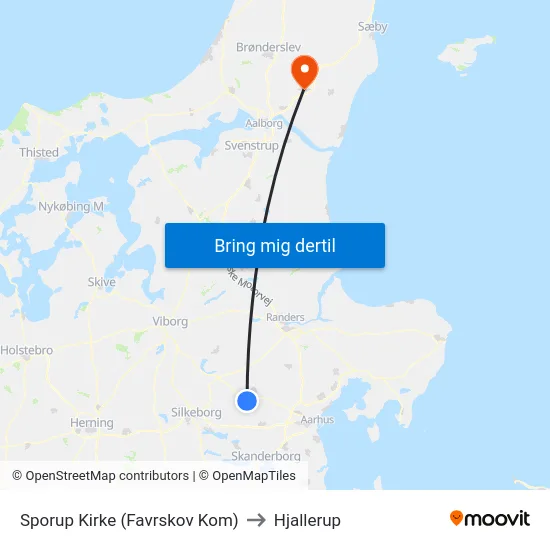 Sporup Kirke (Favrskov Kom) to Hjallerup map