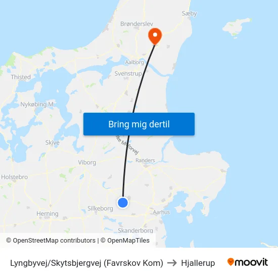 Lyngbyvej/Skytsbjergvej (Favrskov Kom) to Hjallerup map